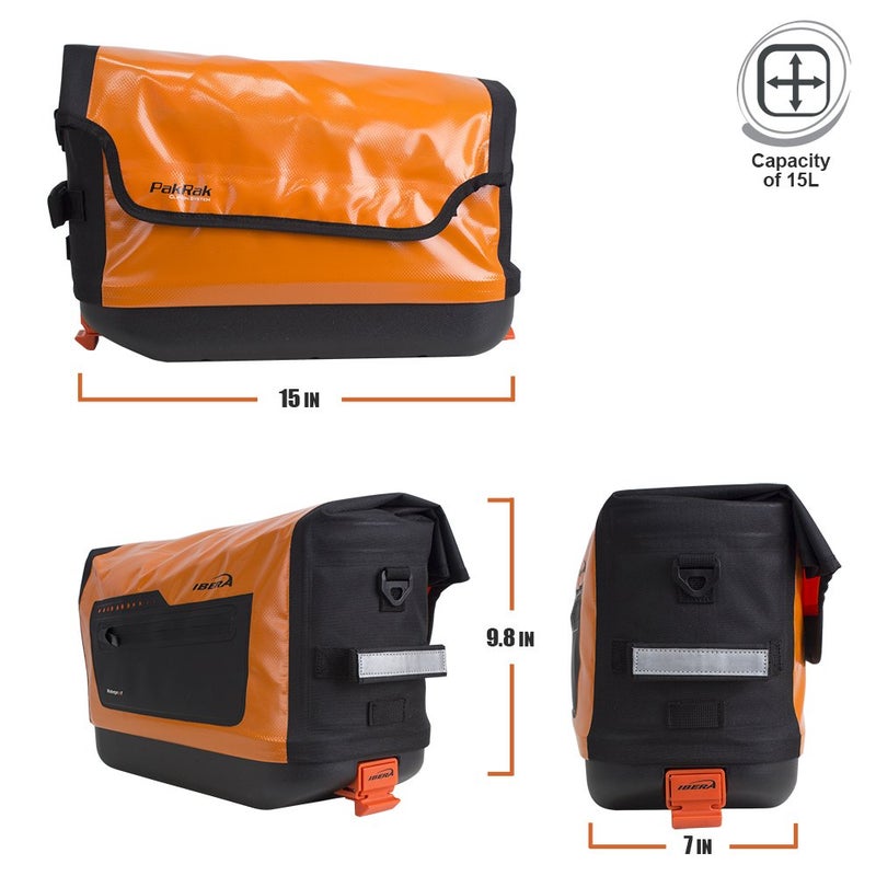 Ibera Bike Trunk Bag - PakRak Clip-On Quick-Release Waterproof Bicycle Commuter Bag (Orange) - Image 5